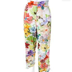 Rosie Assoulin Womens High Rise Straight Leg Floral Pants White Multi Size L